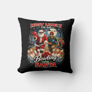 Bowling with Santa Throw Pillow
