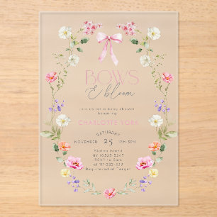 Bows and Bloom Wildflower pink Bow Baby Shower Acrylic Invitations