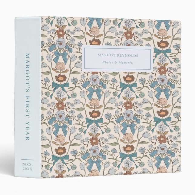 Bows and Blossoms Blue Baby Photo Album Binder (Front/Spine)