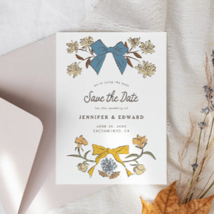 Bows and Blossoms Blue Yellow Save The Date