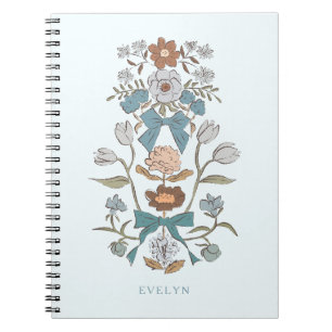 Bows and Blossoms Rustic Blue Notebook
