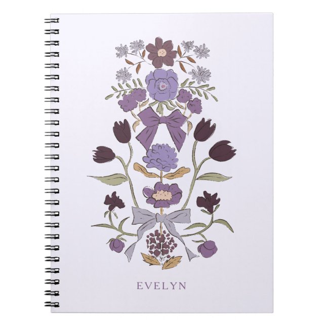 Bows and Blossoms Rustic Purple Notebook (Front)