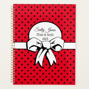 Bows and Polka Dots Hintage Vibe Red Personalized Planner