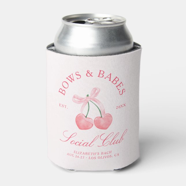Bows & Babes Coquette Cherries Bachelorette Can Cooler (Can Front)