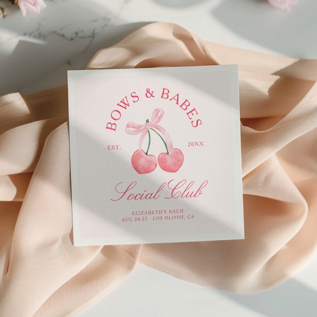 Bows & Babes Coquette Cherries Bachelorette Napkin (Creator Uploaded)