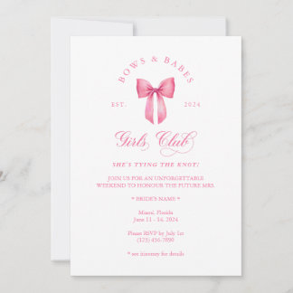 Bows & Babes Girls Club bachelorette invitation