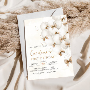 Bows Beige Balloons Anniversaire Invitation