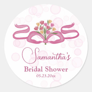 Bows & Bouquets Flower Bloom Bar Bridal Shower Classic Round Sticker