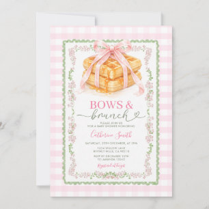 Bows & Brunch Pink Gingham Waffle Baby Shower Invitation