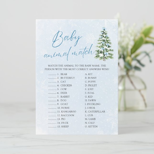 Bows Christmas Baby Animal Match Baby Shower Game Invitation (Standing Front)