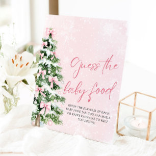 Bows Christmas Guess the Baby Food Baby Shower Pedestal Sign