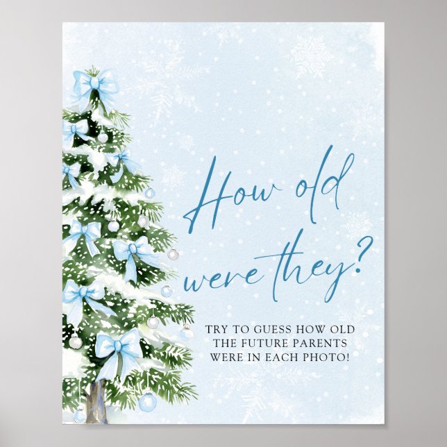 Bows Christmas How Old Were They Baby Shower Game Poster (Front)
