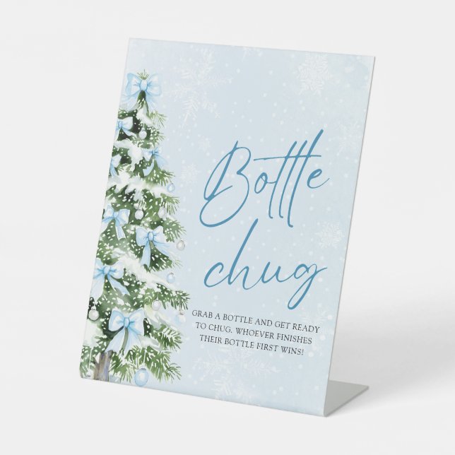 Bows Christmas Tree Baby Shower Bottle Chug Sign (Front)