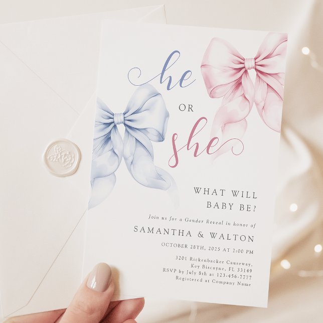 Bows Gender Reveal Party Invitation (Creator Uploaded)