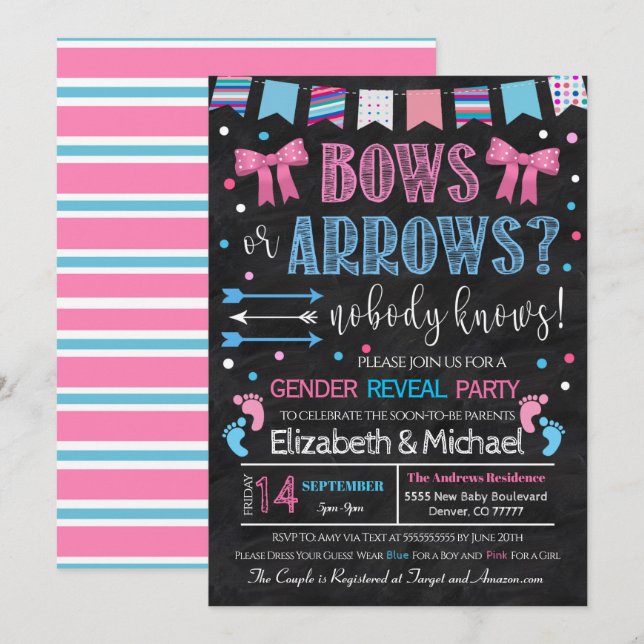 Bows or Arrows Gender Reveal Invitation (Front/Back)