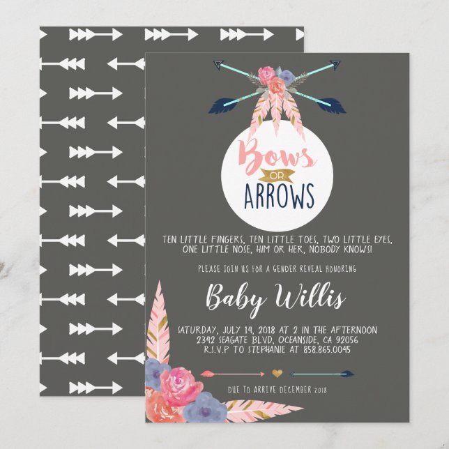 Bows or Arrows Invitation - Gender Reveal Party (Front/Back)
