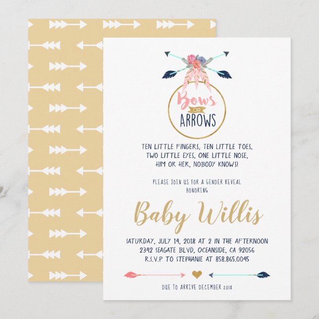 Bows or Arrows Invitation - Gender Reveal Party (Front/Back)