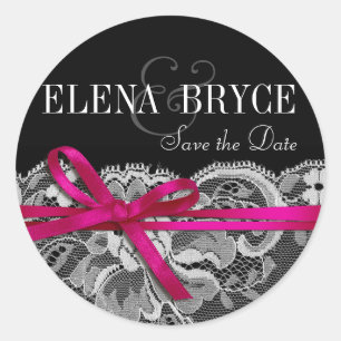 Bows Ribbon & Lace   black fuschia Classic Round Sticker