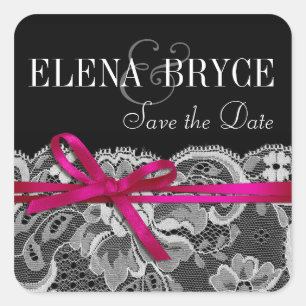 Bows Ribbon & Lace   black fuschia Square Sticker