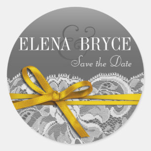 Bows Ribbon & Lace   grey yellow Classic Round Sticker