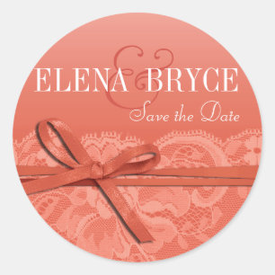 Bows Ribbon & Lace   peach Classic Round Sticker
