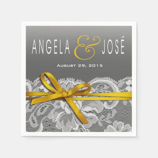 Bows Ribbon & Lace Wedding Party | grey yellow Paper Napkins