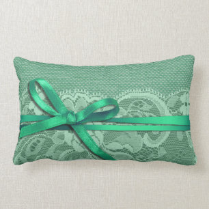 Bows Ribbon & Lace with Burlap mint Lumbar Pillow