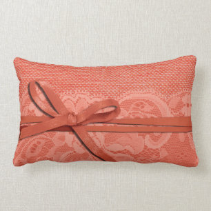 Bows Ribbon & Lace with Burlap peach Lumbar Pillow