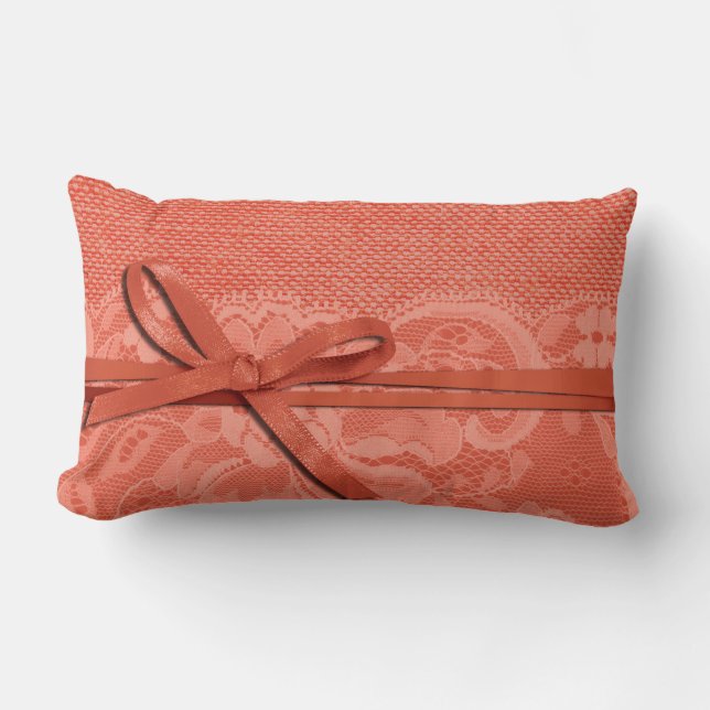 Bows Ribbon & Lace with Burlap peach Lumbar Pillow (Front)