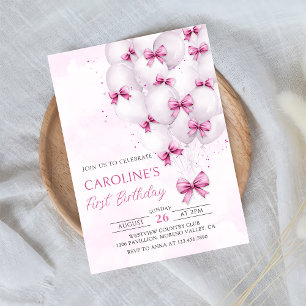 Bows roses Ballons Fille Invitation Anniversaire