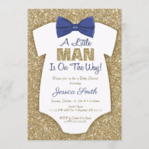 Bowtie Baby Shower Invitation Gold Glitter