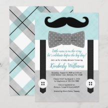 Bowtie baby shower invitation mint grey little man