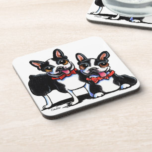 Bowtie Boston Terriers Off-Leash Art™ Coaster