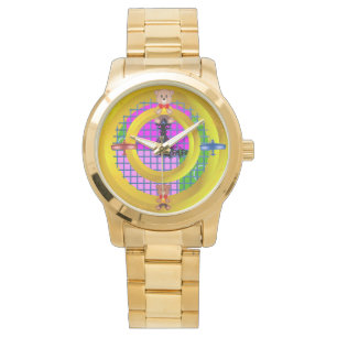 Bowtie Teddy Blue Red Planes Gold Rings Geometric  Watch