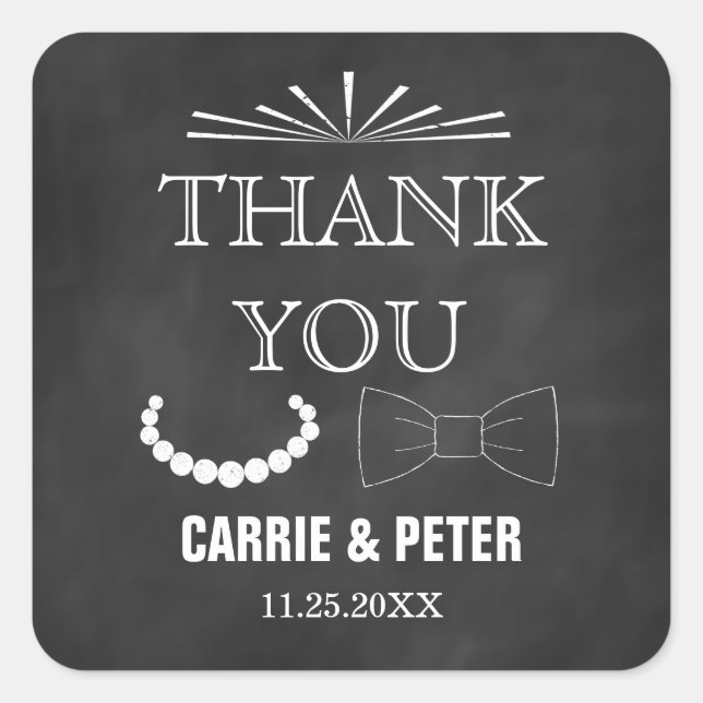 Bowties and Pearls Wedding Square Sticker (Front)