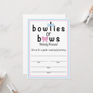 Bowties or Bows Gender Reveal Invitation 5x7in
