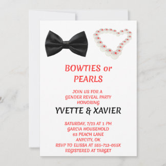 Bowties or Pearls Gender Reveal Invitation