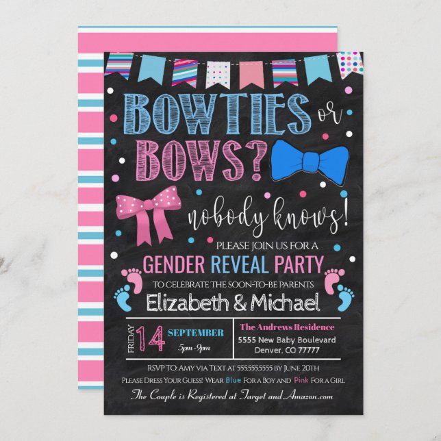 Bowties ou Bows Genre Révéler Invitation (Devant / Derrière)