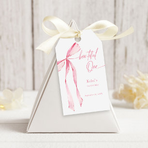 Bowtiful One Watercolor Blush Pink 1st Birthday Gift Tags