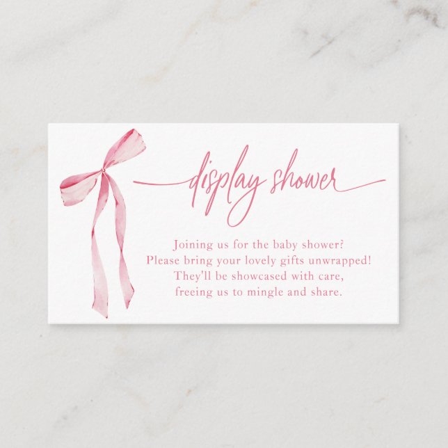 Bowtiful Watercolor Blush Pink Baby Display Shower Enclosure Card (Front)