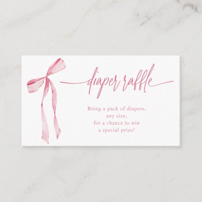 Bowtiful Watercolor Blush Pink Diaper Raffle Enclosure Card (Front)