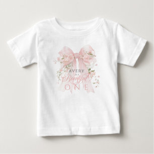 Bowtiiful One 1st Birthday Floral Bow Girls Baby T-Shirt