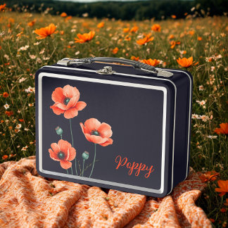 Box Boîte à lunch métallique aux coquelicots aquarelle