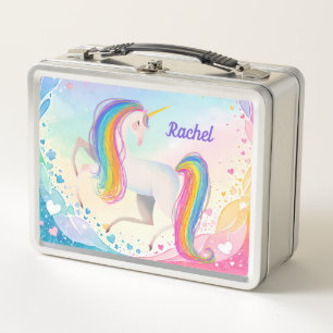Box Boîte à lunch métallique licorne fantaisie colorée