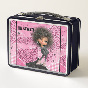 Box Boîte à lunch métallique personnalisée Fille Afro