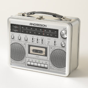 Box Boîte à lunch personnalisée avec nom Boombox Rétro