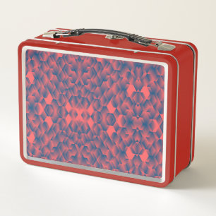 Box Boîte à lunch rouge avec un motif géométrique bleu