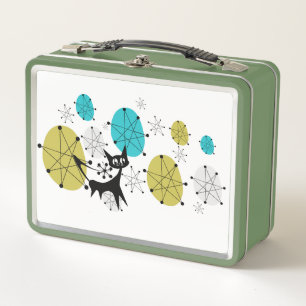 Box Boîte Retro Vert Lunch Avec Chat Atomique