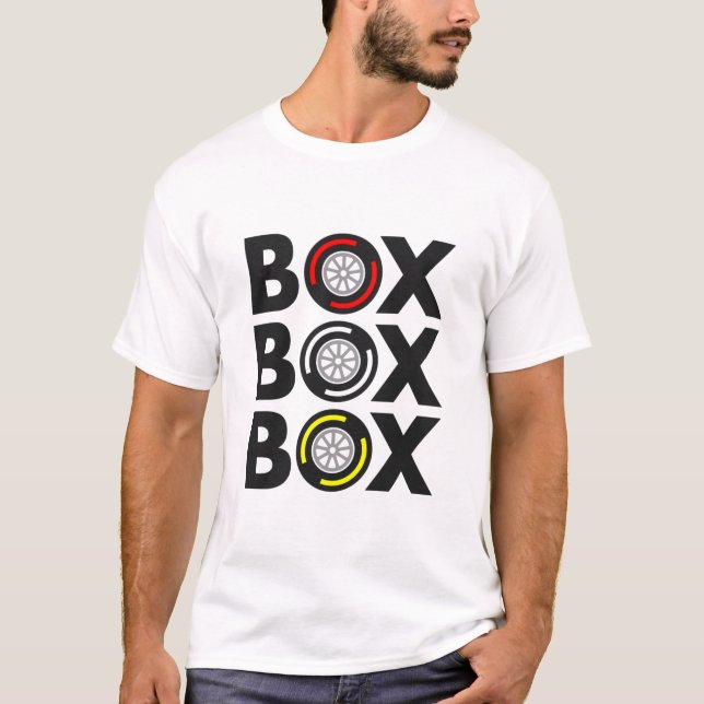 "Box Box Box" F1 Tyre Compound Design T-Shirt (Front)