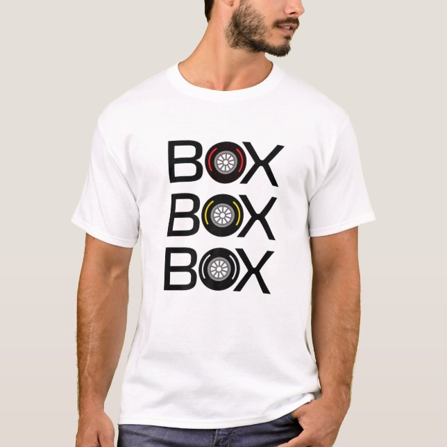 Box Box Box Radio Call To The Pit Crew Tyre Racing T-Shirt (Front)